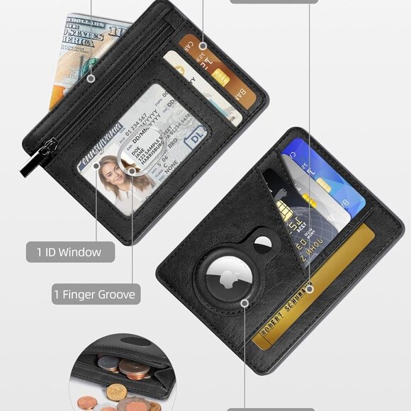 Minimalist RFID Wallet for Women Faux Leather AirTag Holder Slim Compact - Picture 5 of 7